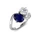 3 - Velona 2.55 ctw Oval Shape Created Blue Sapphire (8 x 6 mm) and IGI Certified Cushion Shape Lab Grown Diamond (6 mm) Women Toi Et Moi Wave Engagement Ring 