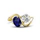 1 - Velona 2.55 ctw Oval Shape Created Blue Sapphire (8 x 6 mm) and IGI Certified Cushion Shape Lab Grown Diamond (6 mm) Women Toi Et Moi Wave Engagement Ring 