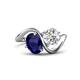 1 - Velona 2.55 ctw Oval Shape Created Blue Sapphire (8 x 6 mm) and IGI Certified Cushion Shape Lab Grown Diamond (6 mm) Women Toi Et Moi Wave Engagement Ring 