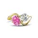 1 - Velona 2.55 ctw Oval Shape Created Pink Sapphire (8 x 6 mm) and IGI Certified Cushion Shape Lab Grown Diamond (6 mm) Women Toi Et Moi Wave Engagement Ring 