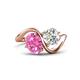 1 - Velona 2.55 ctw Oval Shape Created Pink Sapphire (8 x 6 mm) and IGI Certified Cushion Shape Lab Grown Diamond (6 mm) Women Toi Et Moi Wave Engagement Ring 