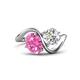 1 - Velona 2.55 ctw Oval Shape Created Pink Sapphire (8 x 6 mm) and IGI Certified Cushion Shape Lab Grown Diamond (6 mm) Women Toi Et Moi Wave Engagement Ring 