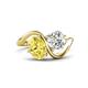 1 - Velona 2.55 ctw Oval Shape Created Yellow Sapphire (8 x 6 mm) and IGI Certified Cushion Shape Lab Grown Diamond (6 mm) Women Toi Et Moi Wave Engagement Ring 