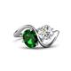 1 - Velona 2.25 ctw Oval Shape Created Emerald (8 x 6 mm) and IGI Certified Cushion Shape Lab Grown Diamond (6 mm) Women Toi Et Moi Wave Engagement Ring 