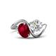 1 - Velona 2.85 ctw Oval Shape Created Ruby (8 x 6 mm) and IGI Certified Cushion Shape Lab Grown Diamond (6 mm) Women Toi Et Moi Wave Engagement Ring 