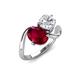 3 - Velona 2.85 ctw Oval Shape Created Ruby (8 x 6 mm) and IGI Certified Cushion Shape Lab Grown Diamond (6 mm) Women Toi Et Moi Wave Engagement Ring 