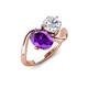 3 - Velona 2.45 ctw Oval Shape Amethyst (8 x 6 mm) and IGI Certified Cushion Shape Lab Grown Diamond (6 mm) Women Toi Et Moi Wave Engagement Ring 