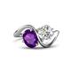 1 - Velona 2.45 ctw Oval Shape Amethyst (8 x 6 mm) and IGI Certified Cushion Shape Lab Grown Diamond (6 mm) Women Toi Et Moi Wave Engagement Ring 