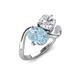 3 - Velona 2.60 ctw Oval Shape Aquamarine (8 x 6 mm) and IGI Certified Cushion Shape Lab Grown Diamond (6 mm) Women Toi Et Moi Wave Engagement Ring 