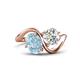 1 - Velona 2.60 ctw Oval Shape Aquamarine (8 x 6 mm) and IGI Certified Cushion Shape Lab Grown Diamond (6 mm) Women Toi Et Moi Wave Engagement Ring 