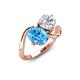 3 - Velona 2.85 ctw Oval Shape Blue Topaz (8 x 6 mm) and IGI Certified Cushion Shape Lab Grown Diamond (6 mm) Women Toi Et Moi Wave Engagement Ring 
