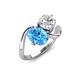3 - Velona 2.85 ctw Oval Shape Blue Topaz (8 x 6 mm) and IGI Certified Cushion Shape Lab Grown Diamond (6 mm) Women Toi Et Moi Wave Engagement Ring 