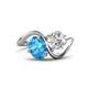 1 - Velona 2.85 ctw Oval Shape Blue Topaz (8 x 6 mm) and IGI Certified Cushion Shape Lab Grown Diamond (6 mm) Women Toi Et Moi Wave Engagement Ring 