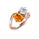 3 - Velona 2.45 ctw Oval Shape Citrine (8 x 6 mm) and IGI Certified Cushion Shape Lab Grown Diamond (6 mm) Women Toi Et Moi Wave Engagement Ring 