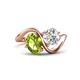 1 - Velona 2.60 ctw Oval Shape Peridot (8 x 6 mm) and IGI Certified Cushion Shape Lab Grown Diamond (6 mm) Women Toi Et Moi Wave Engagement Ring 