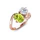 3 - Velona 2.60 ctw Oval Shape Peridot (8 x 6 mm) and IGI Certified Cushion Shape Lab Grown Diamond (6 mm) Women Toi Et Moi Wave Engagement Ring 