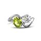 1 - Velona 2.60 ctw Oval Shape Peridot (8 x 6 mm) and IGI Certified Cushion Shape Lab Grown Diamond (6 mm) Women Toi Et Moi Wave Engagement Ring 