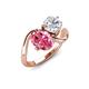 3 - Velona 2.60 ctw Oval Shape Pink Tourmaline (8 x 6 mm) and IGI Certified Cushion Shape Lab Grown Diamond (6 mm) Women Toi Et Moi Wave Engagement Ring 