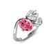 3 - Velona 2.60 ctw Oval Shape Pink Tourmaline (8 x 6 mm) and IGI Certified Cushion Shape Lab Grown Diamond (6 mm) Women Toi Et Moi Wave Engagement Ring 