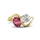 1 - Velona 2.60 ctw Oval Shape Pink Tourmaline (8 x 6 mm) and IGI Certified Cushion Shape Lab Grown Diamond (6 mm) Women Toi Et Moi Wave Engagement Ring 