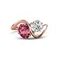 1 - Velona 2.60 ctw Oval Shape Pink Tourmaline (8 x 6 mm) and IGI Certified Cushion Shape Lab Grown Diamond (6 mm) Women Toi Et Moi Wave Engagement Ring 
