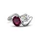 1 - Velona 2.90 ctw Oval Shape Rhodolite Garnet (8 x 6 mm) and IGI Certified Cushion Shape Lab Grown Diamond (6 mm) Women Toi Et Moi Wave Engagement Ring 