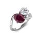 3 - Velona 2.90 ctw Oval Shape Rhodolite Garnet (8 x 6 mm) and IGI Certified Cushion Shape Lab Grown Diamond (6 mm) Women Toi Et Moi Wave Engagement Ring 