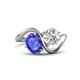 1 - Velona 2.60 ctw Oval Shape Tanzanite (8 x 6 mm) and IGI Certified Cushion Shape Lab Grown Diamond (6 mm) Women Toi Et Moi Wave Engagement Ring 