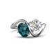 1 - Velona 2.85 ctw Oval Shape London Blue Topaz (8 x 6 mm) and IGI Certified Cushion Shape Lab Grown Diamond (6 mm) Women Toi Et Moi Wave Engagement Ring 