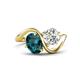 1 - Velona 2.85 ctw Oval Shape London Blue Topaz (8 x 6 mm) and IGI Certified Cushion Shape Lab Grown Diamond (6 mm) Women Toi Et Moi Wave Engagement Ring 