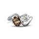 1 - Velona 2.50 ctw Oval Shape Smoky Quartz (8 x 6 mm) and IGI Certified Cushion Shape Lab Grown Diamond (6 mm) Women Toi Et Moi Wave Engagement Ring 