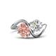 1 - Velona 2.38 ctw Oval Shape Morganite (8 x 6 mm) and IGI Certified Cushion Shape Lab Grown Diamond (6 mm) Women Toi Et Moi Wave Engagement Ring 