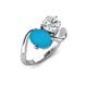 3 - Velona 2.30 ctw Oval Shape Turquoise (8 x 6 mm) and IGI Certified Cushion Shape Lab Grown Diamond (6 mm) Women Toi Et Moi Wave Engagement Ring 