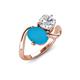 3 - Velona 2.30 ctw Oval Shape Turquoise (8 x 6 mm) and IGI Certified Cushion Shape Lab Grown Diamond (6 mm) Women Toi Et Moi Wave Engagement Ring 