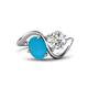 1 - Velona 2.30 ctw Oval Shape Turquoise (8 x 6 mm) and IGI Certified Cushion Shape Lab Grown Diamond (6 mm) Women Toi Et Moi Wave Engagement Ring 
