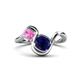 1 - Nerida 1.73 ctw Cushion Shape Created Blue Sapphire & Princess Shape Created Pink Sapphire Women Toi Et Moi Wave Engagement Ring 