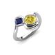4 - Nerida 1.60 ctw Cushion Shape Created Yellow Sapphire (6.00 mm) and Princess Shape Created Blue Sapphire Women Toi Et Moi Wave Engagement Ring 