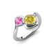 4 - Nerida 1.73 ctw Cushion Shape Created Yellow Sapphire (6.00 mm) and Princess Shape Created Pink Sapphire Women Toi Et Moi Wave Engagement Ring 