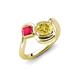 4 - Nerida 1.60 ctw Cushion Shape Created Yellow Sapphire (6.00 mm) and Princess Shape Created Ruby Women Toi Et Moi Wave Engagement Ring 