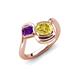 4 - Nerida 1.60 ctw Cushion Shape Created Yellow Sapphire (6.00 mm) and Princess Shape Amethyst Women Toi Et Moi Wave Engagement Ring 