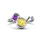 1 - Nerida 1.60 ctw Cushion Shape Created Yellow Sapphire (6.00 mm) and Princess Shape Amethyst Women Toi Et Moi Wave Engagement Ring 