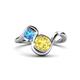 1 - Nerida 1.63 ctw Cushion Shape Created Yellow Sapphire (6.00 mm) and Princess Shape Blue Topaz Women Toi Et Moi Wave Engagement Ring 