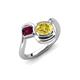 4 - Nerida 1.63 ctw Cushion Shape Created Yellow Sapphire (6.00 mm) and Princess Shape Rhodolite Garnet Women Toi Et Moi Wave Engagement Ring 