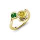4 - Nerida 1.60 ctw Cushion Shape Created Yellow Sapphire (6.00 mm) and Princess Shape Green Garnet Women Toi Et Moi Wave Engagement Ring 