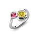 4 - Nerida 1.60 ctw Cushion Shape Created Yellow Sapphire (6.00 mm) and Princess Shape Pink Tourmaline Women Toi Et Moi Wave Engagement Ring 