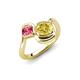 4 - Nerida 1.60 ctw Cushion Shape Created Yellow Sapphire (6.00 mm) and Princess Shape Pink Tourmaline Women Toi Et Moi Wave Engagement Ring 