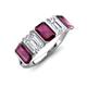 3 - Brianna 3.65 ctw Emerald Shape Rhodolite Garnet and Lab Grown Diamonds (6x4 mm) Five Stone Wedding Band 