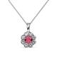 1 - Urania 0.90 ctw Rhodolite Garnet (5.00 mm) and Lab Grown Diamond Floral Halo Pendant 
