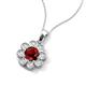 3 - Urania 1.54 ctw Red Garnet (6.00 mm) and Accented Lab Grown Diamond Halo Floral Pendant 