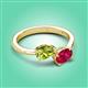 3 - Afra 1.70 ctw Peridot Pear Shape (7x5 mm) & Ruby Oval Shape (7x5 mm) Toi Et Moi Engagement Ring 
